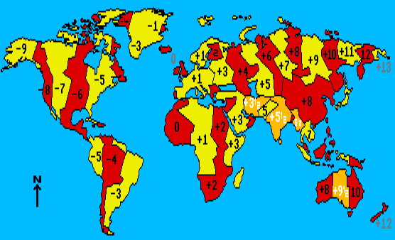 [ Diagram showing different Time Zones, across the world ]